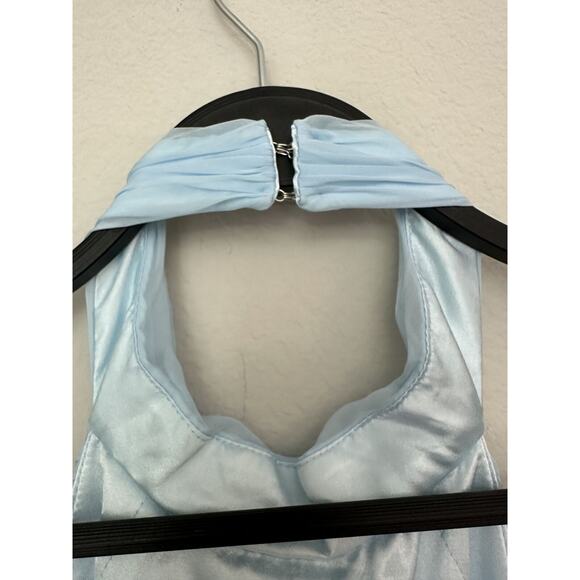 Mac Duggal Light Blue Sleeveless Halter Neck Ruche Skirt Ruffle Dress Size 12 - Picture 8 of 9